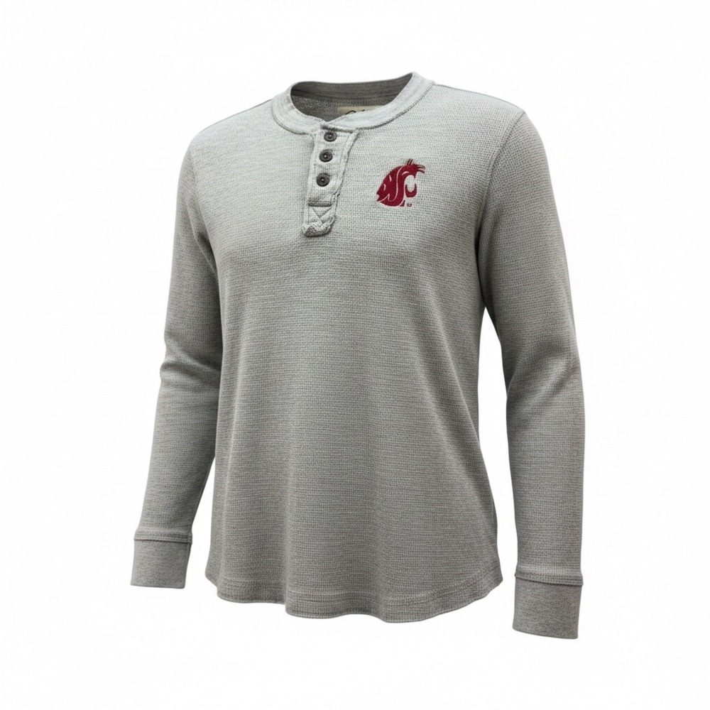 Colony Men Henley Shirt Large WSU Cougars Gray Waffle Knit Thermal Long Sleeve L